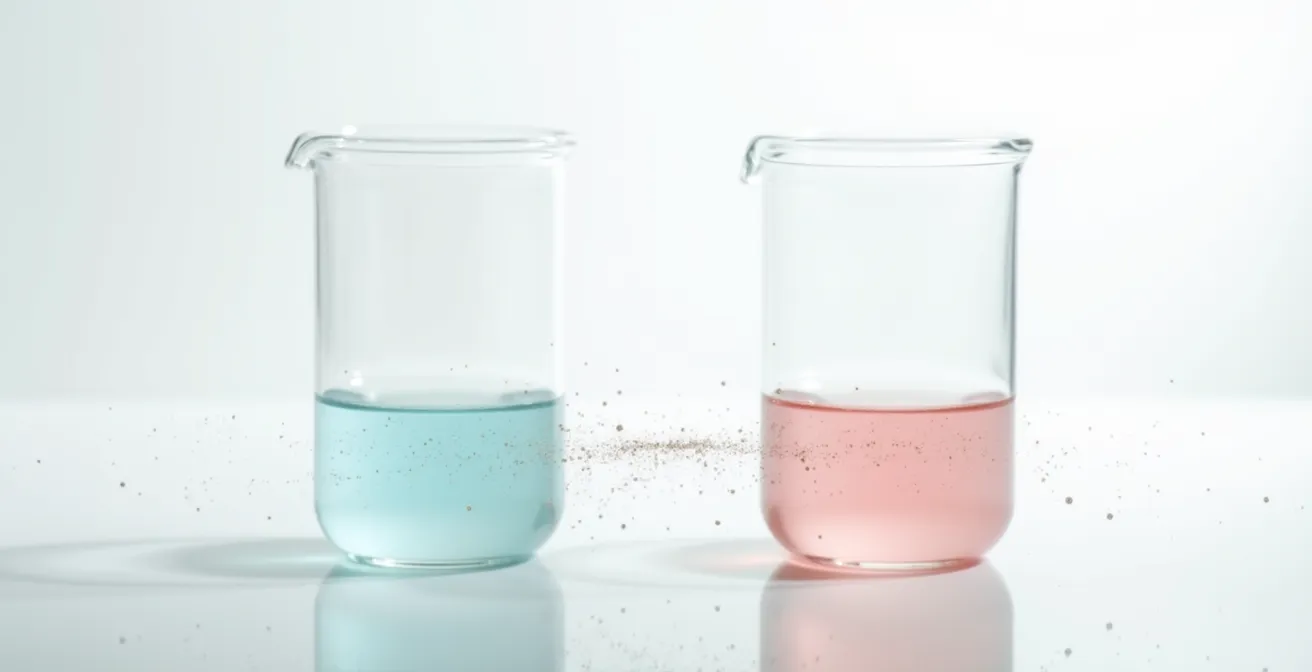 Visualisierung der gegensätzlichen elektrischen Ladungen in Shampoo und Conditioner