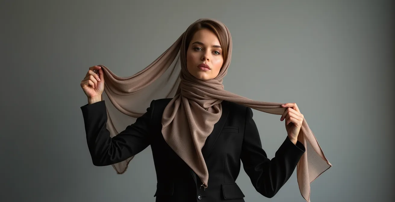 Demonstration verschiedener Schalbindetechniken an eleganten Modepuppen