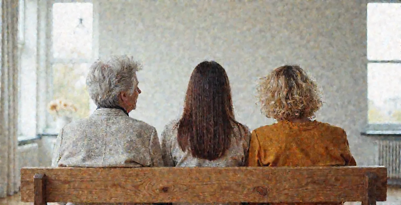 Weitwinkelaufnahme zeigt verschiedene Generationen einer Familie mit unterschiedlichen Haarstrukturen im natürlichen Licht