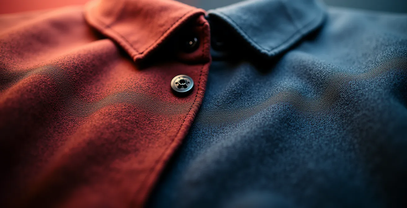 Nahaufnahme moderner Performance-Stoffe, die die Fusion aus traditioneller Webart und technischer Faser symbolisieren.