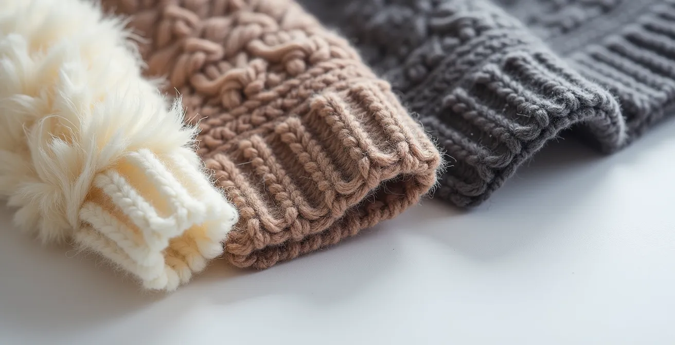 Makroaufnahme verschiedener Mützenmaterialien im Vergleich