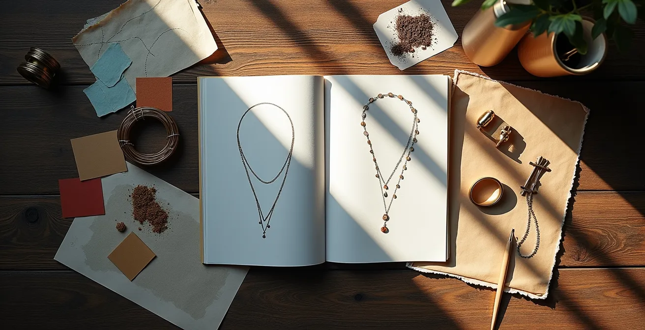 Kreativer Designprozess mit Moodboard für individuelle Schmuckanfertigung