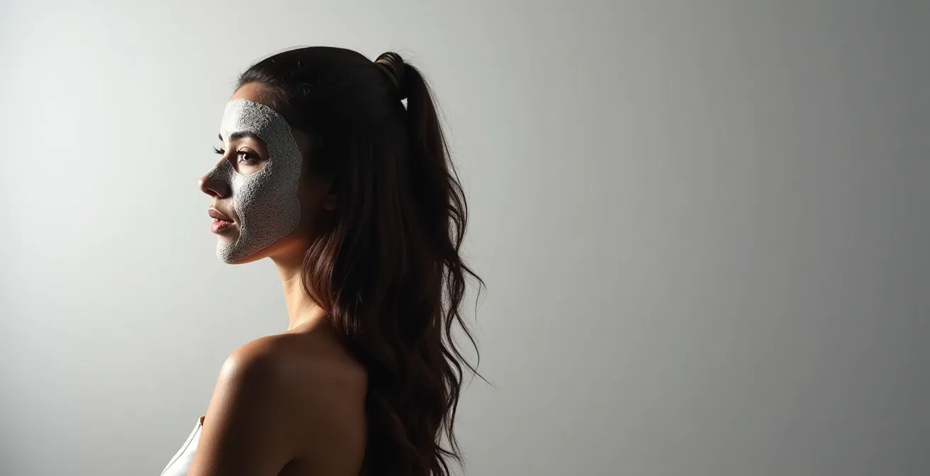 Profilansicht eines Kopfes mit langen Haaren, die in drei Zonen unterteilt sind, um das Konzept des Multi-Maskings zu illustrieren: Ansatz, Längen und Spitzen.