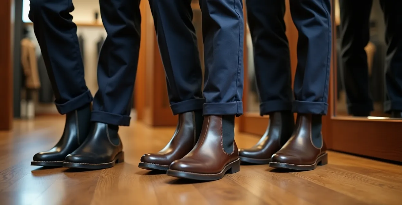 Vergleich verschiedener Hosenlängen mit Chelsea-Boots