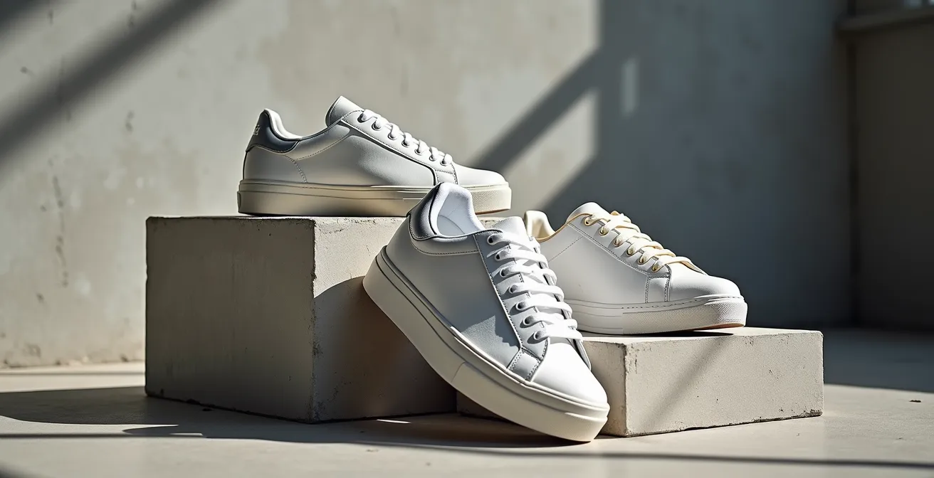 Verschiedene ikonische Plateausneaker-Modelle in künstlerischer Anordnung