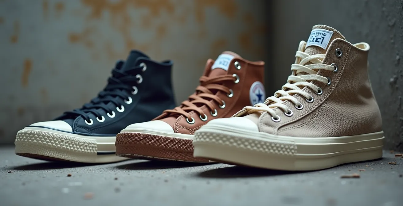 Verschiedene Sneaker-Silhouetten von Low-Top bis Chunky auf urbanem Hintergrund