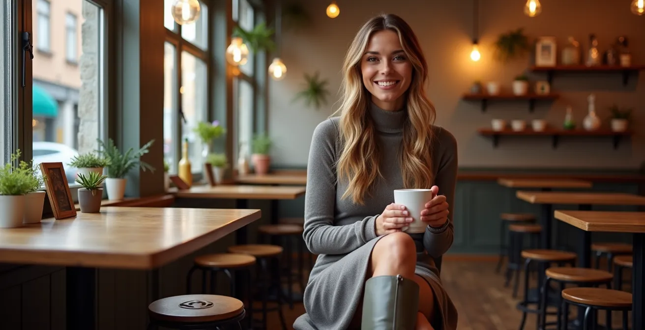 Elegante Demonstration der 10-Zentimeter-Regel bei Overknee-Stiefeln